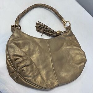 Great American leather works soft, gold Crescent braided handle purse handbag